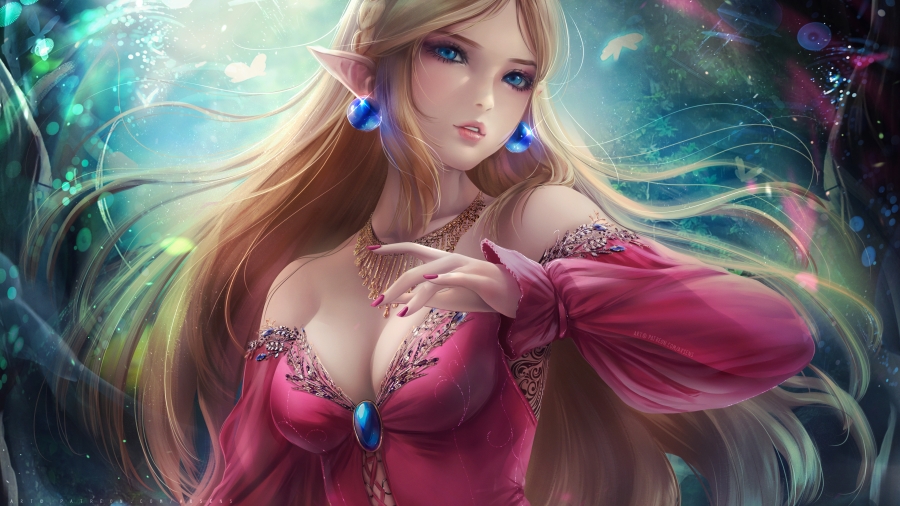 动漫美女塞尔达传说碧琪公主红衣大胸美女、金色头发的美女4k动漫高清壁纸