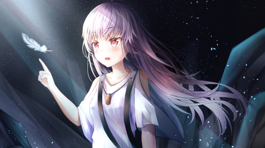 唯美动漫少女洞窟看到羽毛飞起到处闪闪星光的4k动漫壁纸