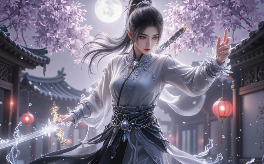 剑来女主宁姚月光下唯美壁纸,宁姚4K高清好看壁纸