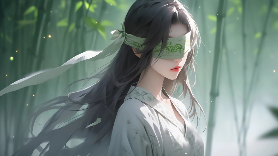 竹林秘境,小清新蒙眼女孩,古风4k壁纸免费下载